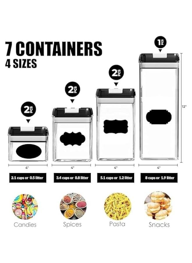 HOOKOR Airtight Food Storage Containers, 7 Pack BPA Free Plastic Cereal Containers with Easy Lock Lids, for Kitchen Pantry Organization and Storage, Include 24 Labels and Marker (Black)  - Image 2