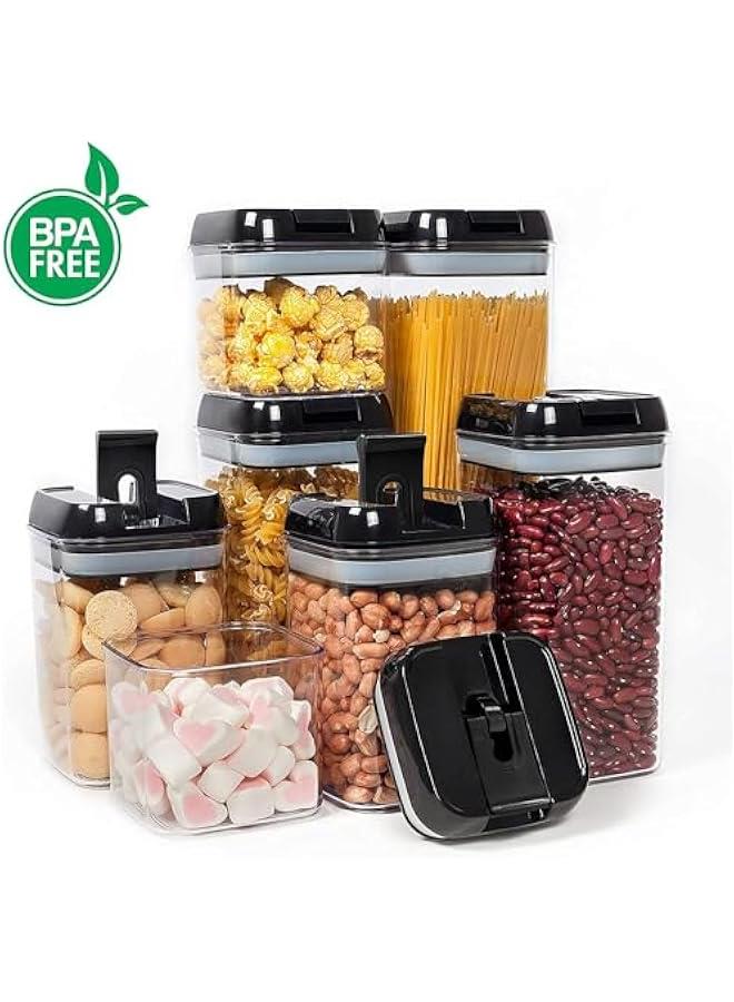 HOOKOR Airtight Food Storage Containers, 7 Pack BPA Free Plastic Cereal Containers with Easy Lock Lids, for Kitchen Pantry Organization and Storage, Include 24 Labels and Marker (Black)  - Image 3