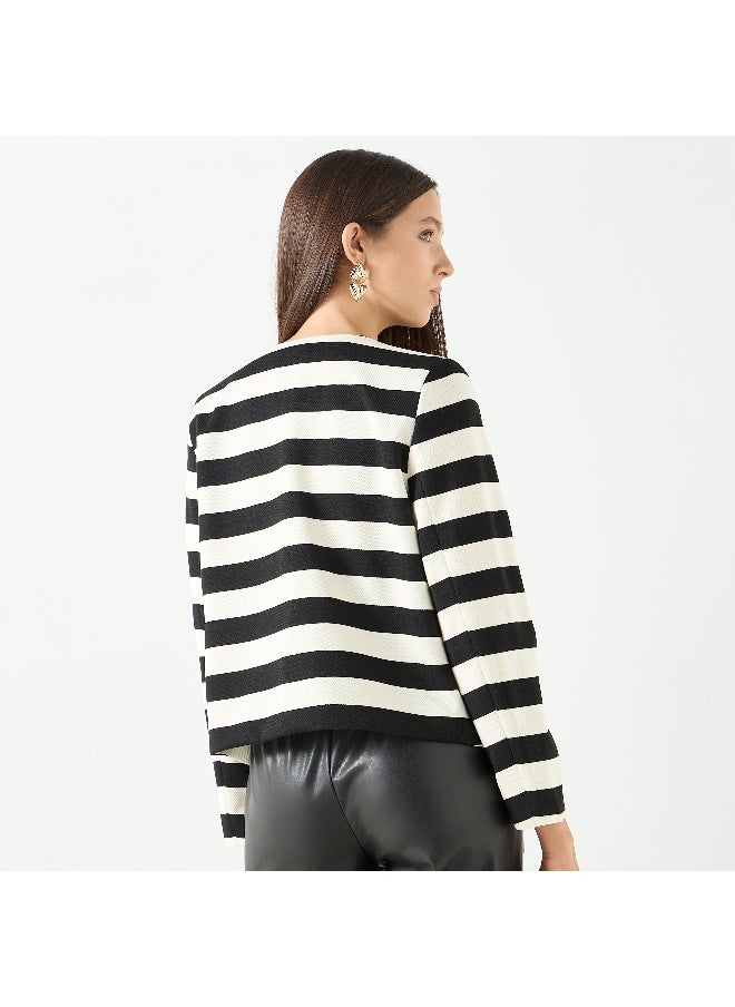 Iconic Iconic Striped Cardigan with Long Sleeves and Button Closure  - Image 1