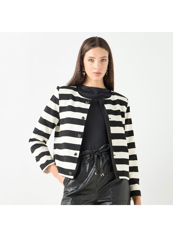 Iconic Iconic Striped Cardigan with Long Sleeves and Button Closure  - Image 2