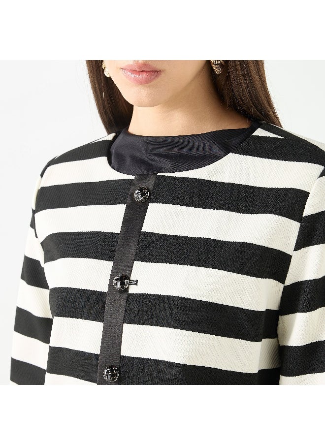 Iconic Iconic Striped Cardigan with Long Sleeves and Button Closure  - Image 4