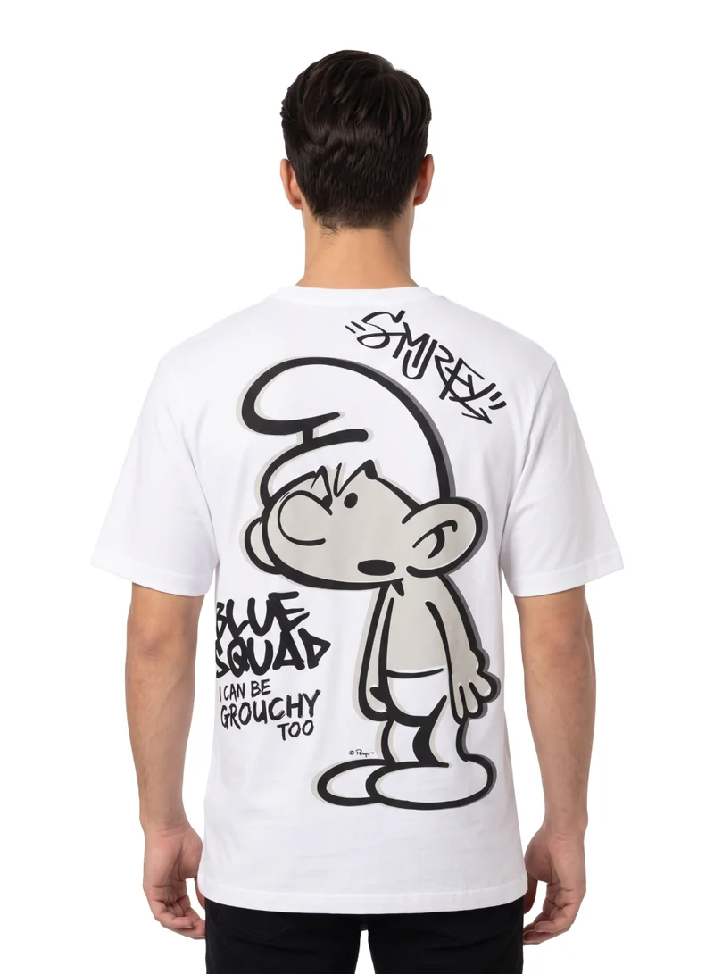 السنافر The Smurfs “Blue Squad” Men’s Regular T-Shirt | Grouchy Smurf Back Print Graphic Casual Crew Neck Cotton Tee