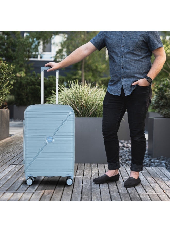 SENATOR Unisex Expandable Hard Case Luggage Lightweight PP Fashion Trolley Luggage with 4 Double Spinner Wheel and Safe Zippers KH1006-Grey Blue - Image 2