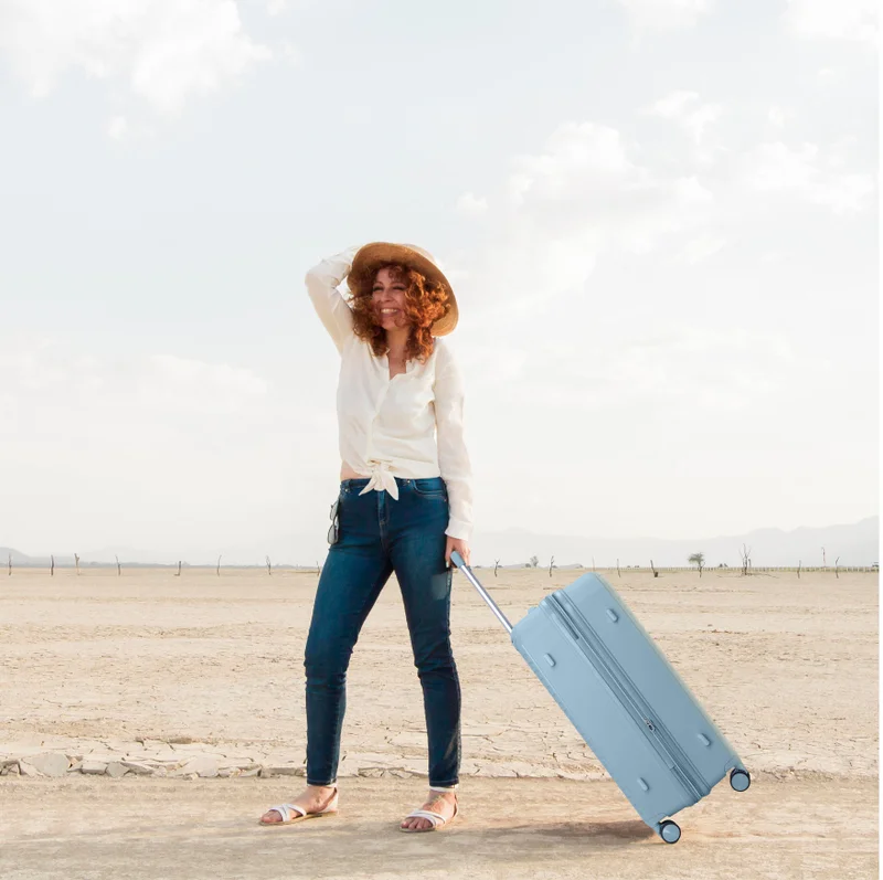 سيناتور حقيبة سفر بعجلات دوارة مزدوجة بسحاب آمن رمادي أزرق