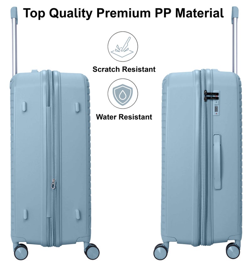 SENATOR Unisex Expandable Hard Case Luggage Lightweight PP Fashion Trolley Luggage with 4 Double Spinner Wheel and Safe Zippers KH1006-Grey Blue - Image 3