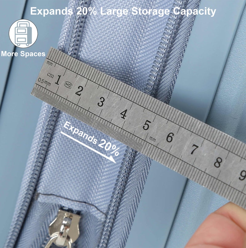 SENATOR Unisex Expandable Hard Case Luggage Lightweight PP Fashion Trolley Luggage with 4 Double Spinner Wheel and Safe Zippers KH1006-Grey Blue - Image 5