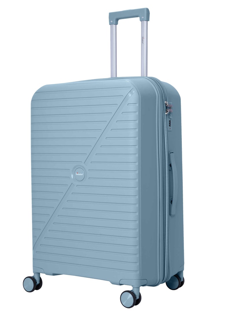 SENATOR Unisex Expandable Hard Case Luggage Lightweight PP Fashion Trolley Luggage with 4 Double Spinner Wheel and Safe Zippers KH1006-Grey Blue - Image 1