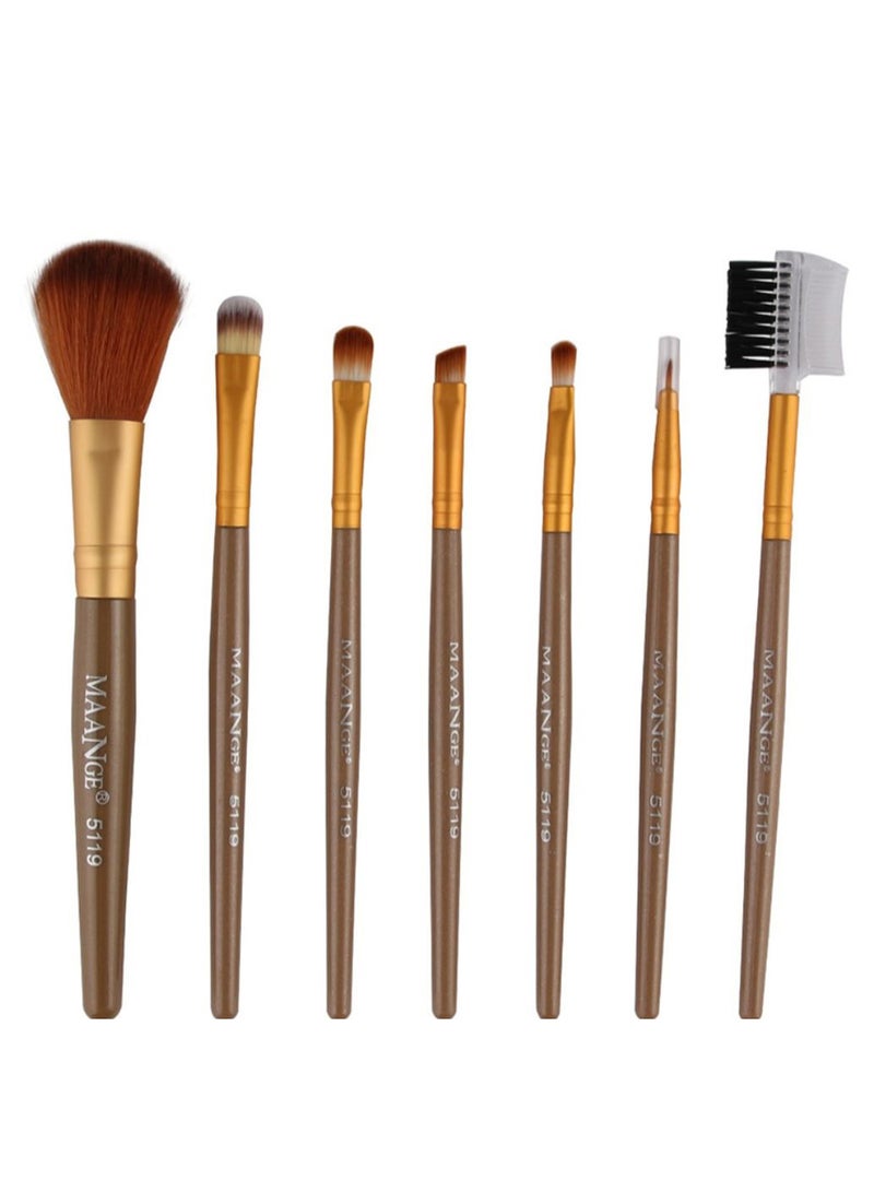 7-Piece Makeup Brush Set Coffee/Gold - Image 1