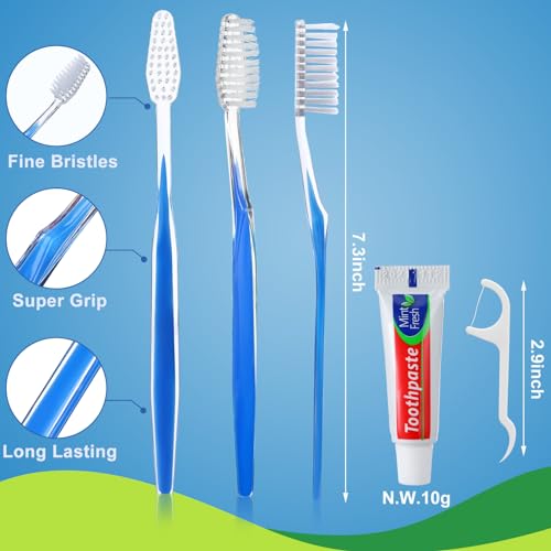 FoldTier 200 Sets Disposable Toothbrushes with Toothpaste and Floss Bulk Individually Wrapped 10g Toothpaste Homeless Hygiene Kit Bulk Homeless Care Package Supply for Travel Shelter Light Blue Pink - Image 3