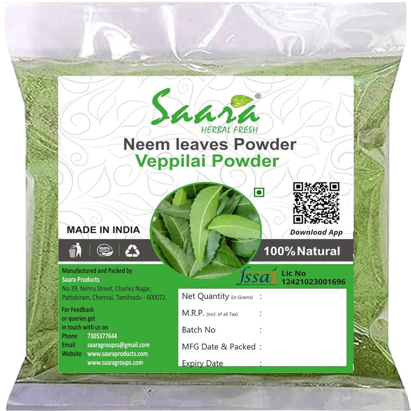 Saara HERBAL FRESH Neem Leaves Powder400 g  Nim ka poder Neem ke Patte Face Pack for Pimples Skin and Hair Care Powder Pack 100 g X 4 - Image 1