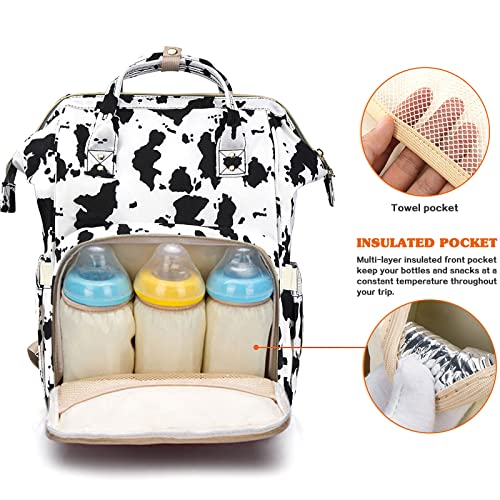 LIMHOO 3 in 1 Diaper Bag Backpack Multifunction Large Baby Bags with Changing Pad Stroller Straps Waterproof Nappy Bag for Mom Baby Care Cow Print - Image 3