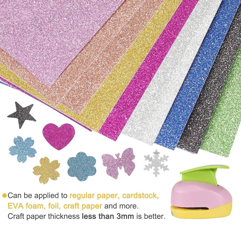 Regilt 6 Pcs Colorful Craft Hole Punch with 10 Glitter Cardstock Papers, Decorative Scrapbook Paper Puncher Set, Different Shape Paper Hole Puncher Set for Office Supplies (6 Pcs- Different Shapes) - Image 4