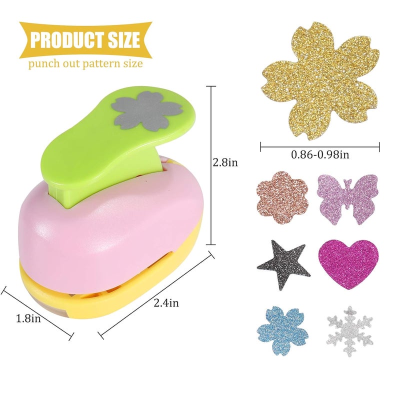 Regilt 6 Pcs Colorful Craft Hole Punch with 10 Glitter Cardstock Papers, Decorative Scrapbook Paper Puncher Set, Different Shape Paper Hole Puncher Set for Office Supplies (6 Pcs- Different Shapes) - Image 2
