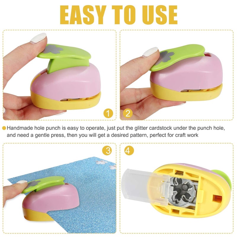 Regilt 6 Pcs Colorful Craft Hole Punch with 10 Glitter Cardstock Papers, Decorative Scrapbook Paper Puncher Set, Different Shape Paper Hole Puncher Set for Office Supplies (6 Pcs- Different Shapes) - Image 5