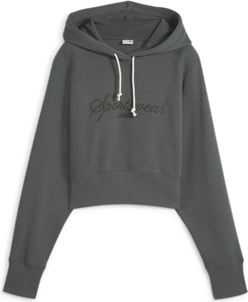 بوما Women's Mineral Gray Classics+ Relaxed Cropped Hoodie Dark Gray Women's Sweatshirt