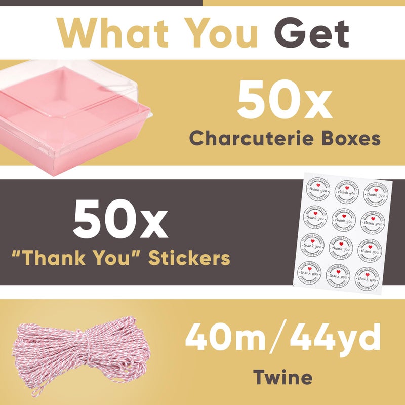 Leafiew 50 Pack Small Clear Treat Boxes - Dessert Boxes To Go - 5Inch Disposable Paper Mini Containers for Cookie, Cake Slice, Charcuterie, Bakery, Pastry, Strawberry, Baked Goods Packaging (Pink) - Image 3