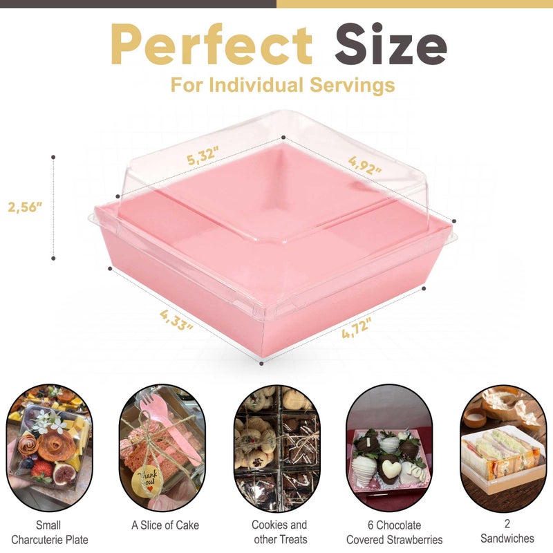Leafiew 50 Pack Small Clear Treat Boxes - Dessert Boxes To Go - 5Inch Disposable Paper Mini Containers for Cookie, Cake Slice, Charcuterie, Bakery, Pastry, Strawberry, Baked Goods Packaging (Pink) - Image 2