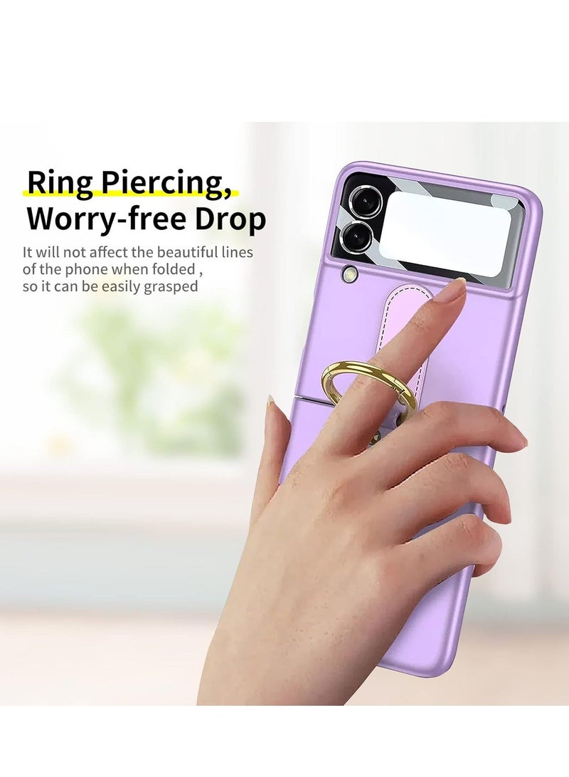 Arabest Compatible with folding screen Samsung Galaxy Z Flip 4 case, Z Flip 4 with ring case, shockproof ultra-thin hard PC case with bracket protective cover for Galaxy Z Flip 4 5G - Purple - Image 4