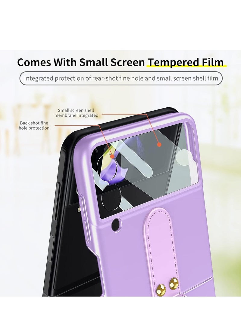 Arabest Compatible with folding screen Samsung Galaxy Z Flip 4 case, Z Flip 4 with ring case, shockproof ultra-thin hard PC case with bracket protective cover for Galaxy Z Flip 4 5G - Purple - Image 5