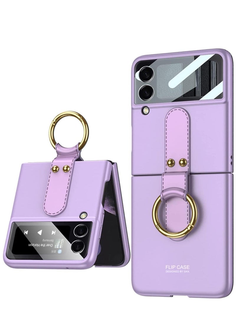 Arabest Compatible with folding screen Samsung Galaxy Z Flip 4 case, Z Flip 4 with ring case, shockproof ultra-thin hard PC case with bracket protective cover for Galaxy Z Flip 4 5G - Purple - Image 1