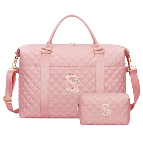 CLOUDWINGS Gifts for Teen Girl Initial Travel Duffle Bag Personalized Women Weekender Overnight Bags Gift for Daughter Kid Mom Friend College Girl Graduation TeacherPinkS - Image 1