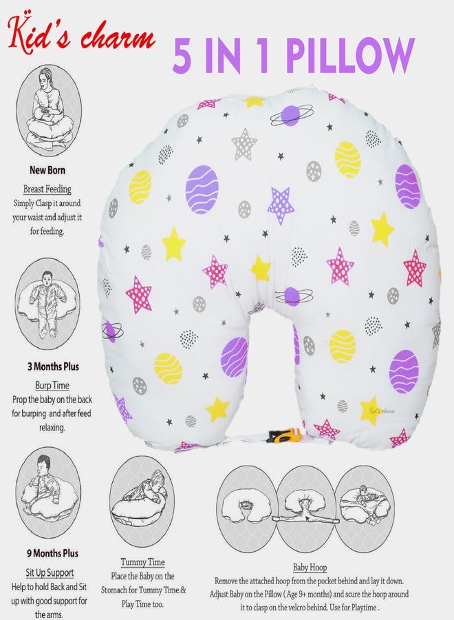 Kid's Charm Planet-Mega Portable 6 in 1 for 4 to 8 Months New Born Baby Feeding Pillow for Mother Baby Breastfeeding|Feeding Pillow for Breastfeeding with Removable Cover, Cotton Pillow(Voilet) - Image 3