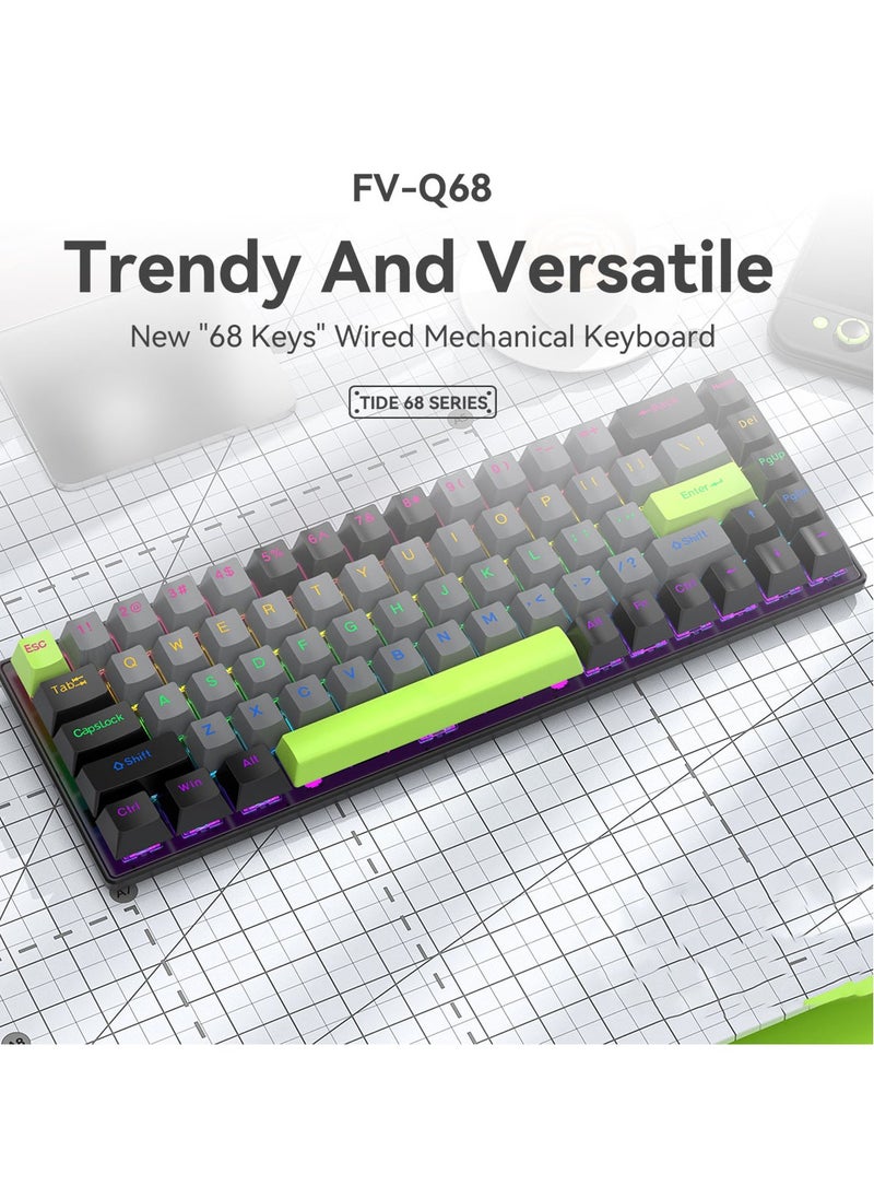 Flash Hawk - 65% Wired RGB Gaming Keyboard, 68 Keys Blue Switch Hot-Swappable Compact Mechanical Keyboard for PC/Computer-Black Green - Image 1
