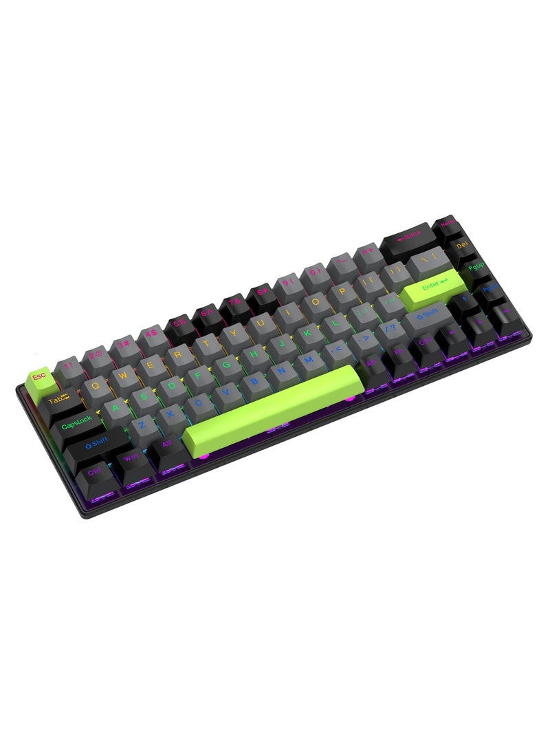 Flash Hawk - 65% Wired RGB Gaming Keyboard, 68 Keys Blue Switch Hot-Swappable Compact Mechanical Keyboard for PC/Computer-Black Green - Image 1