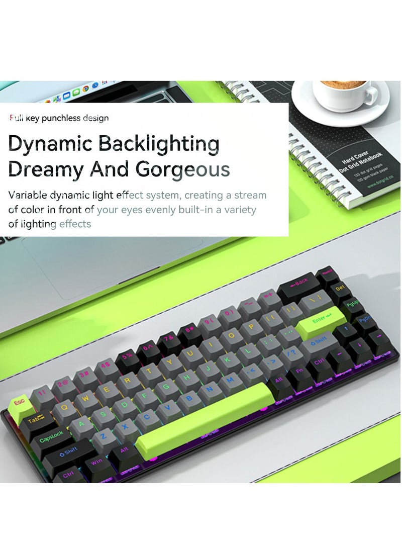 Flash Hawk - 65% Wired RGB Gaming Keyboard, 68 Keys Blue Switch Hot-Swappable Compact Mechanical Keyboard for PC/Computer-Black Green - Image 1