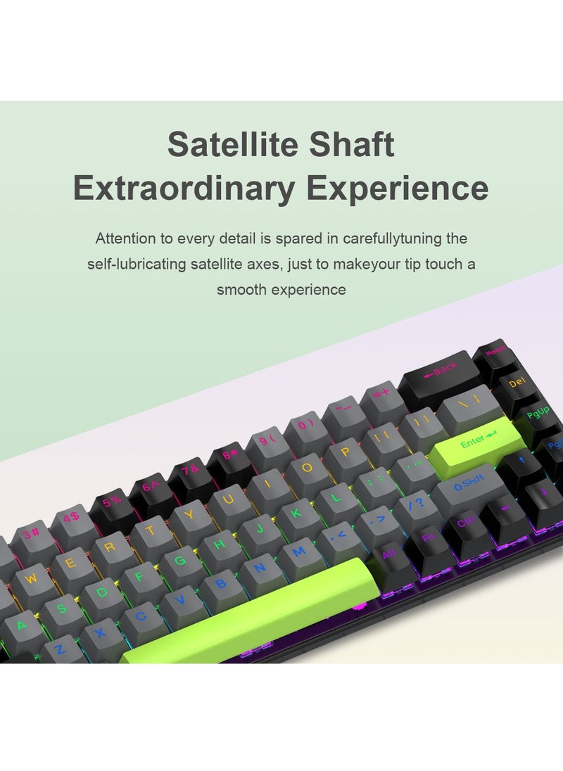 Flash Hawk - 65% Wired RGB Gaming Keyboard, 68 Keys Blue Switch Hot-Swappable Compact Mechanical Keyboard for PC/Computer-Black Green - Image 1