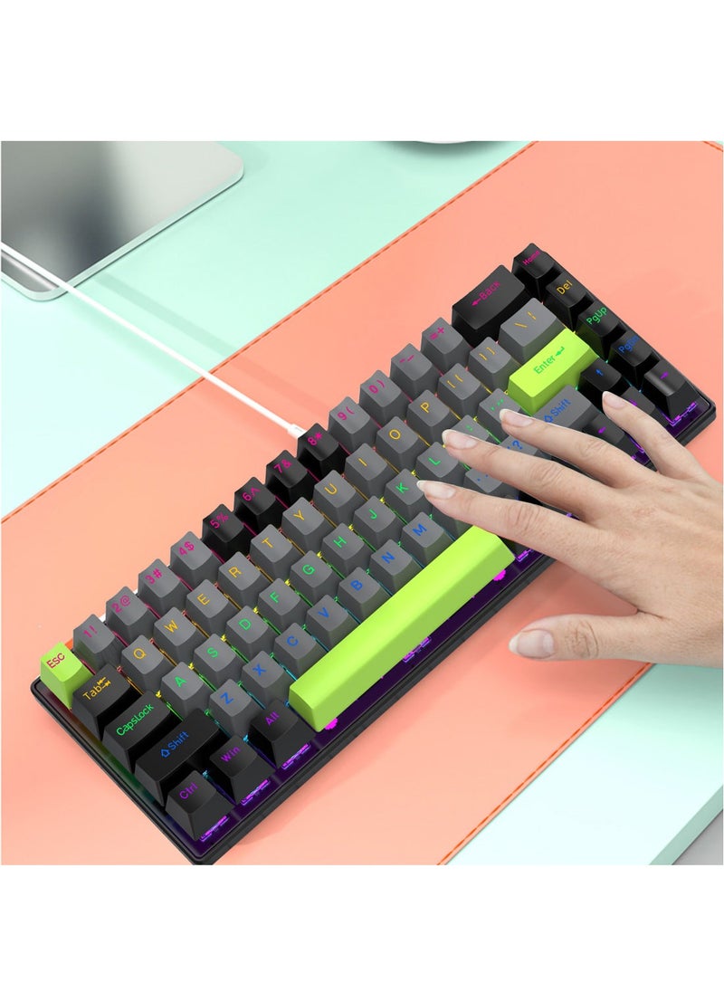 Flash Hawk - 65% Wired RGB Gaming Keyboard, 68 Keys Blue Switch Hot-Swappable Compact Mechanical Keyboard for PC/Computer-Black Green - Image 1