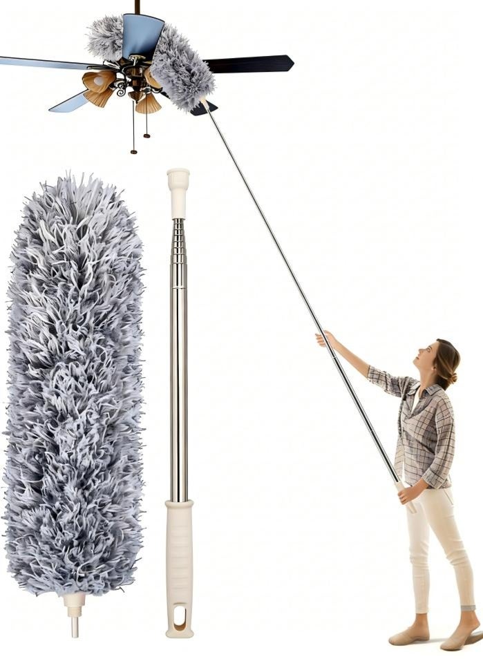 AiheArron Microfiber Feather Duster Extendable Duster with 100" Extra Long Pole, Bendable Head & Long Handle Dusters for Cleaning Ceiling Fan, High Ceiling, Blinds, Furniture & Cars （2 piece set） - Image 1
