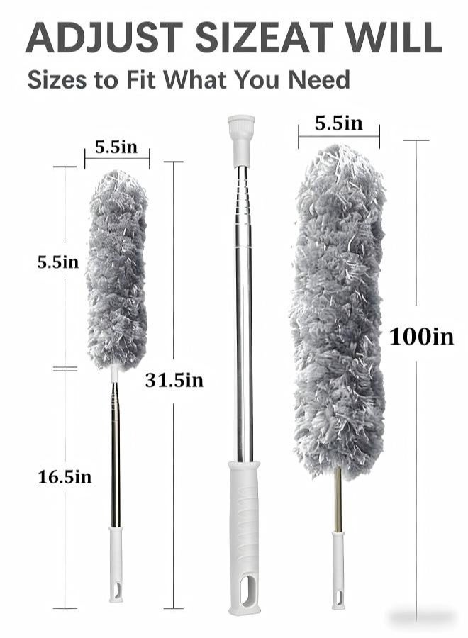 AiheArron Microfiber Feather Duster Extendable Duster with 100" Extra Long Pole, Bendable Head & Long Handle Dusters for Cleaning Ceiling Fan, High Ceiling, Blinds, Furniture & Cars （2 piece set） - Image 5