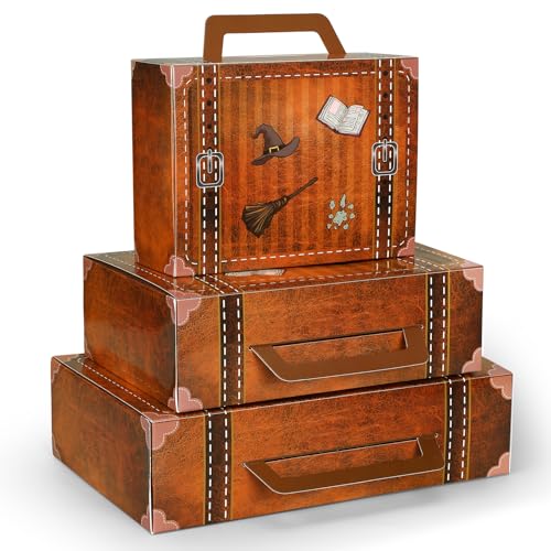 Weekgrat 6 Pcs Magic Theme Party Decorations Paperboard Suitcases Box Table Centerpieces 3 Size Vintage Stackable Trunk for Magical Birthday Party Baby Shower Entrance Photo Booth Supplies - Image 1