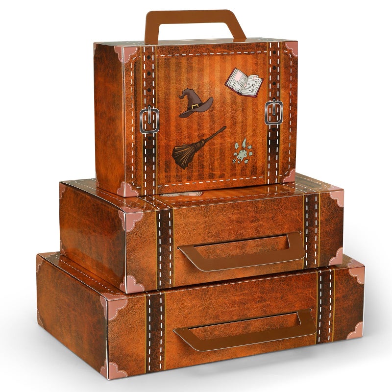 Weekgrat 6 Pcs Magic Theme Party Decorations Paperboard Suitcases Box Table Centerpieces 3 Size Vintage Stackable Trunk for Magical Birthday Party Baby Shower Entrance Photo Booth Supplies - Image 3