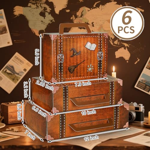 Weekgrat 6 Pcs Magic Theme Party Decorations Paperboard Suitcases Box Table Centerpieces 3 Size Vintage Stackable Trunk for Magical Birthday Party Baby Shower Entrance Photo Booth Supplies - Image 5