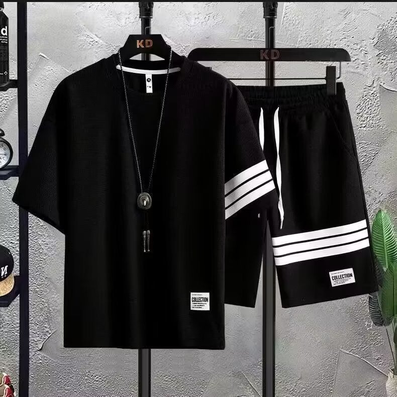 Mens Summer Sportswear Shorts Set Black - Image 1