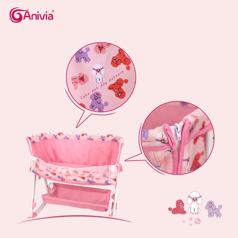 ANIVIA Doll Bed Furniture 2 Function Toy Doll Swings Together for 18 inches Baby Dolls, Baby Doll Crib with Bottom - Image 3