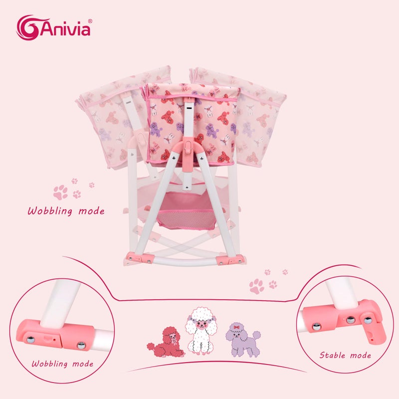 ANIVIA Doll Bed Furniture 2 Function Toy Doll Swings Together for 18 inches Baby Dolls, Baby Doll Crib with Bottom - Image 4