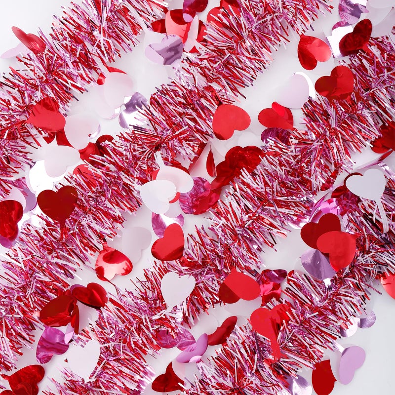 Hongsome Valentines Garland Decor,50Ft Glitter Tinsel Heart Garland Decorations for Tree Mantle Bedroom Office Classroom Party Indoor Outdoor Holiday Home Pink Red White - Image 3