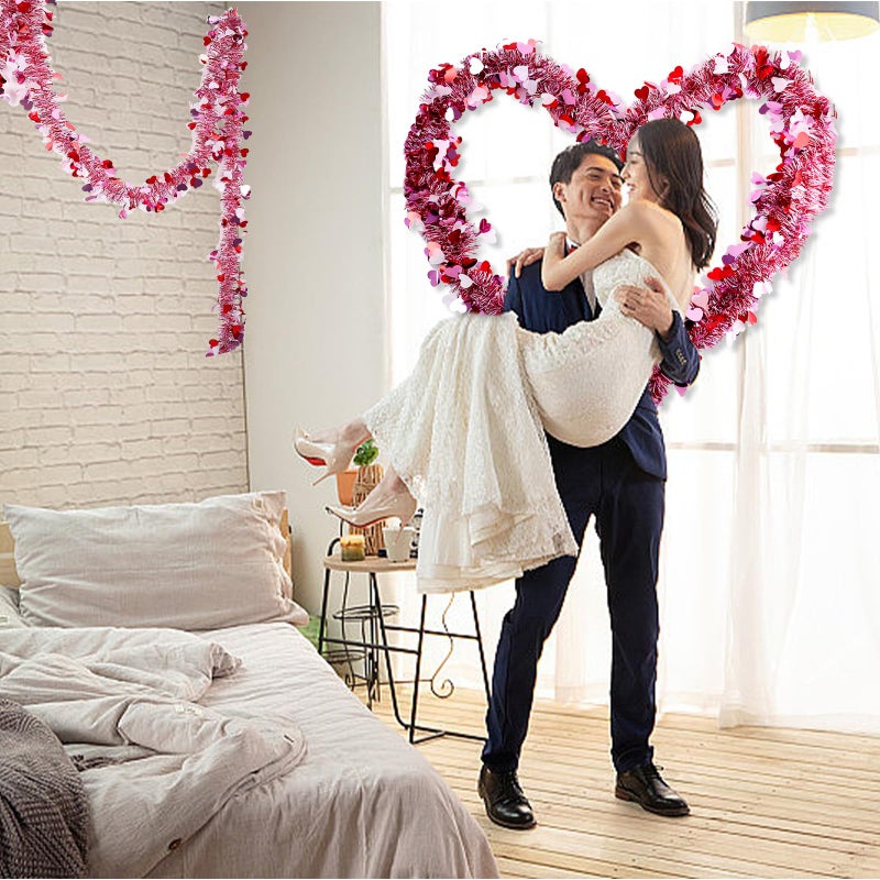 Hongsome Valentines Garland Decor,50Ft Glitter Tinsel Heart Garland Decorations for Tree Mantle Bedroom Office Classroom Party Indoor Outdoor Holiday Home Pink Red White - Image 5