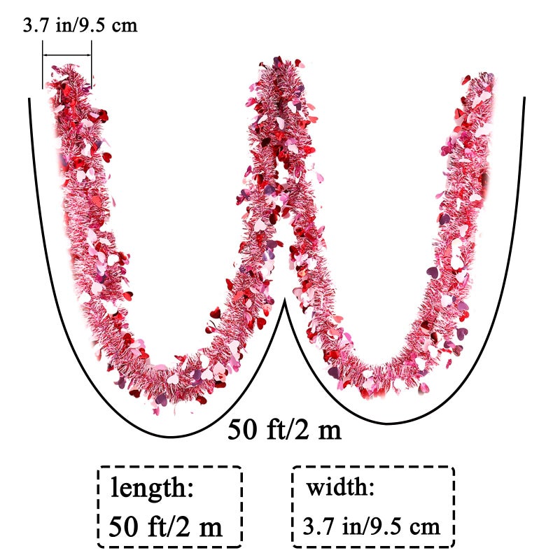 Hongsome Valentines Garland Decor,50Ft Glitter Tinsel Heart Garland Decorations for Tree Mantle Bedroom Office Classroom Party Indoor Outdoor Holiday Home Pink Red White - Image 2