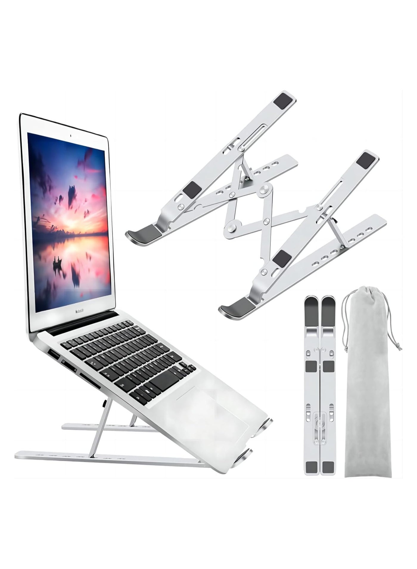 "Adjustable Laptop Stand for Desk - Foldable & Portable Laptop Riser with Ventilated Cooling, Ergonomic Design for MacBook Pro/Air, Dell, HP, Sony, Notebooks - Lightweight, Durable & Space-Saving"