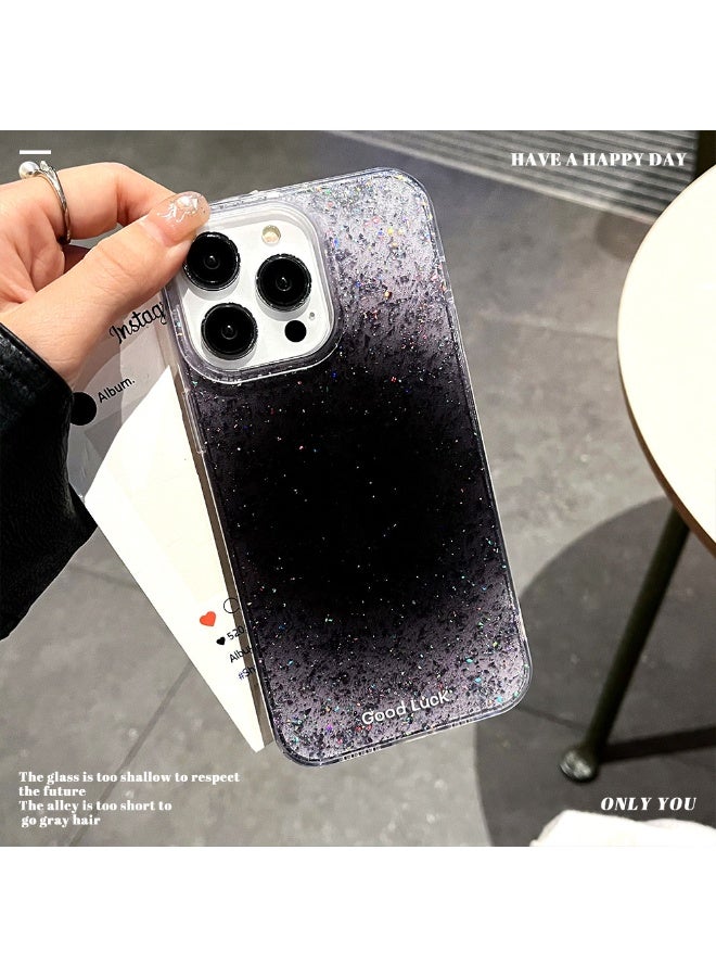 NIBEMINENT Gradient Glitter Protective TPU Case Cover For iPhone 16 Plus, Good Luck Gray