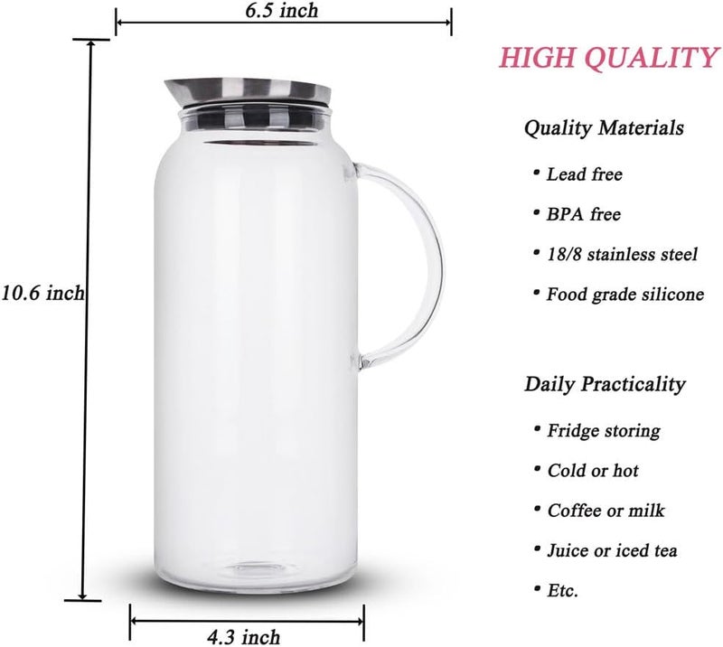 Purefold 68 Ounces Glass Pitcher with Lid, Hot/Cold Water Carafe, Juice Jar and Iced Tea Pitcher - Image 4
