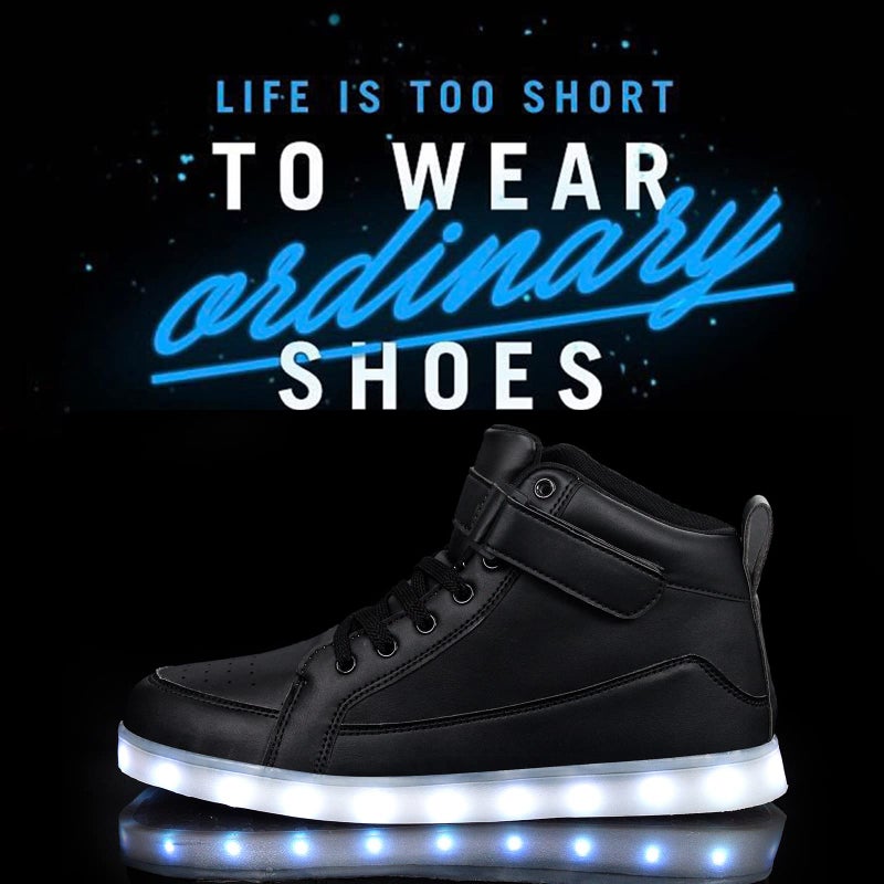 IGxx LED Light Up Shoes for Men USB Recharging High Top Sneakers Women Kids Black 9.5 - Image 2