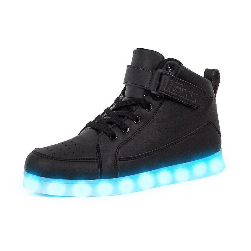 IGxx LED Light Up Shoes for Men USB Recharging High Top Sneakers Women Kids Black 9.5 - Image 1