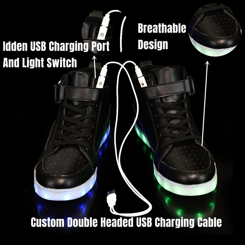 IGxx LED Light Up Shoes for Men USB Recharging High Top Sneakers Women Kids Black 9.5 - Image 4