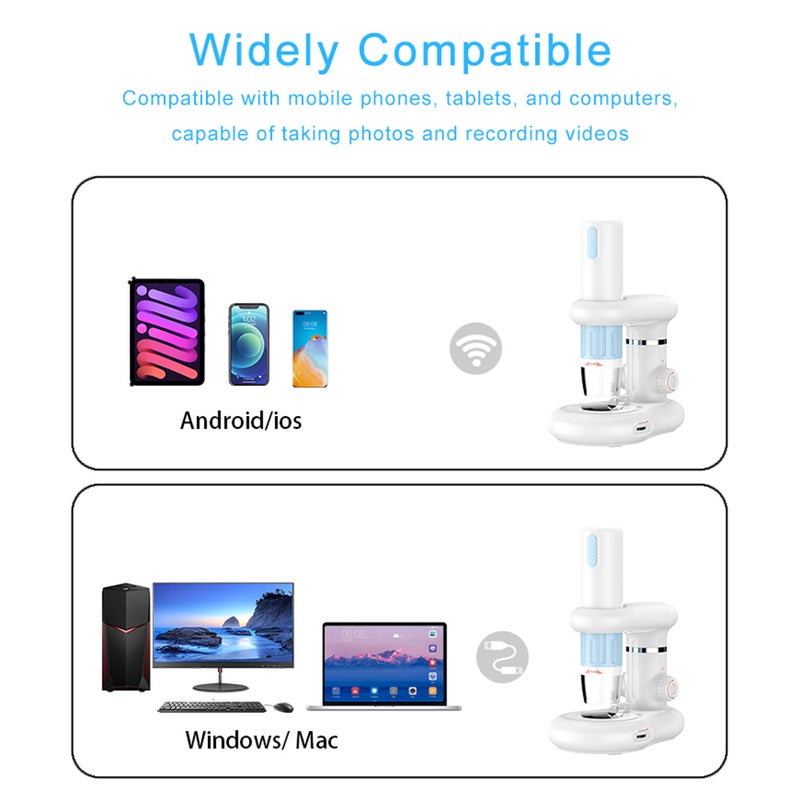 Digital Microscope 1000X Max Zoom - 1080P Hd With 8 Dimmable LEDs Wireless Digital Microscope For Android 8.0+, Ios 10.0+, Windows, Mac Os X 12+ And Outdoor Hikes, Home Use - Image 3