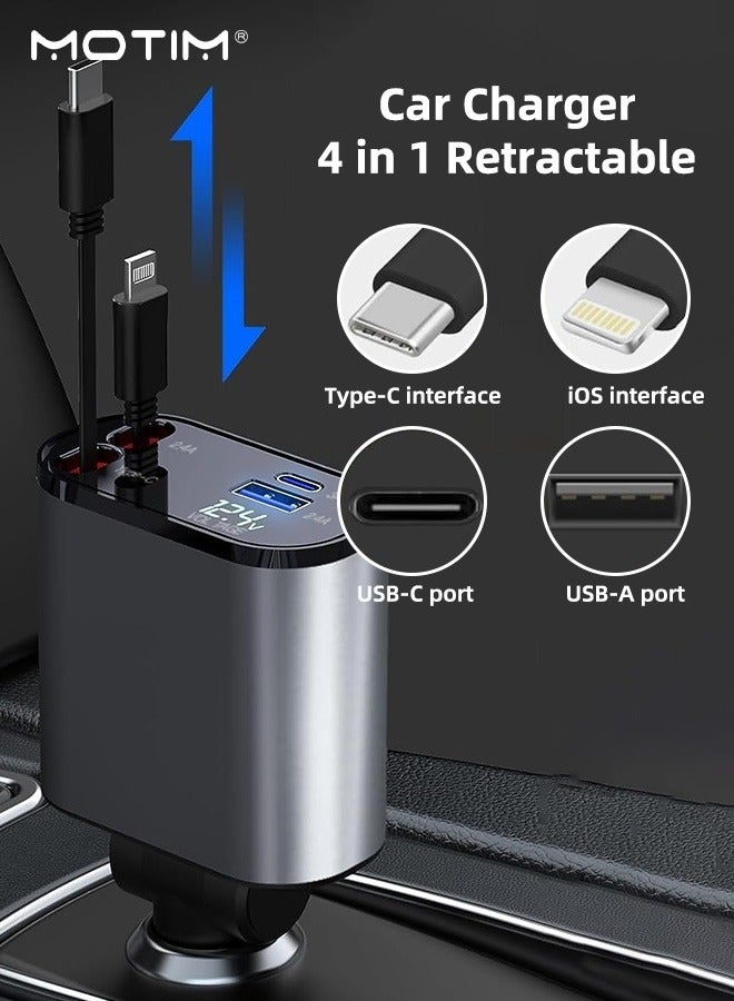Motim 120W Retractable Car Fast Charger Compatible with iPhone Series, Samsung, Galaxy, Huawei, Xiaomi, 4 in 1 Car Charger Car Power Adapter PD20W for iPhone Type C 40W Car Bluetooth USB Charger Plug  - Image 2